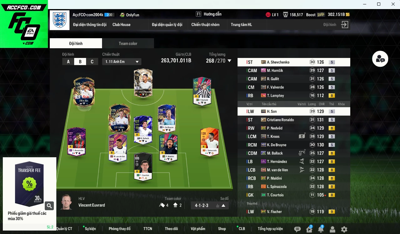 [ACC Rẻ🔥] Quốc Dân 263.700b có CR7 BLD, Ballack LN, K. De Bruyne TY24, Kroos TS24, Valverde TS24, Nedved BTB, Sheva BDO, H. Son TS24, Gullit BDO, Hamsik 25HR, Maldini BTB, Van de Ven 23NG... HLV Xịn